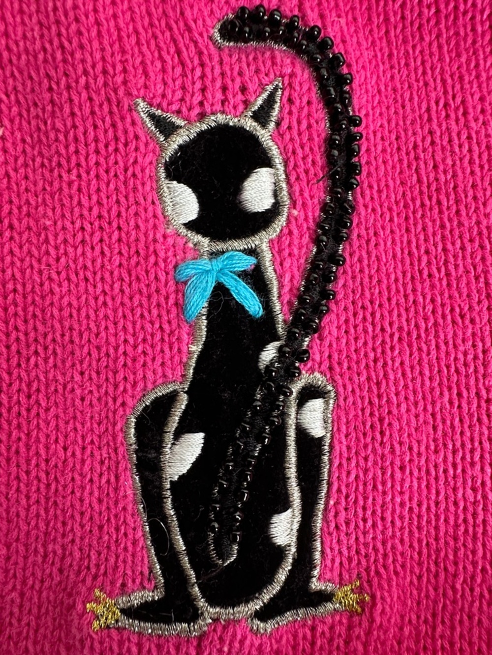 Jack B Quick Pink Cat Embroidered Button Cardigan Vintage whimsical - Picture 9 of 11